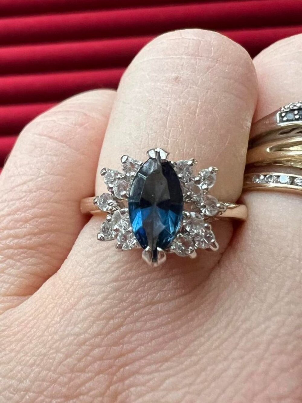 Vintage Deadstock 14K GE Ring with Blue and Clear Stones